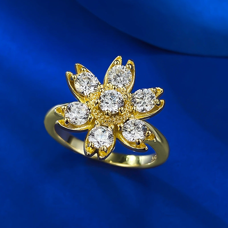 Urqanyu S925 silver creative daisy sunflower fashion diamond-encrusted cubic zirconia ring