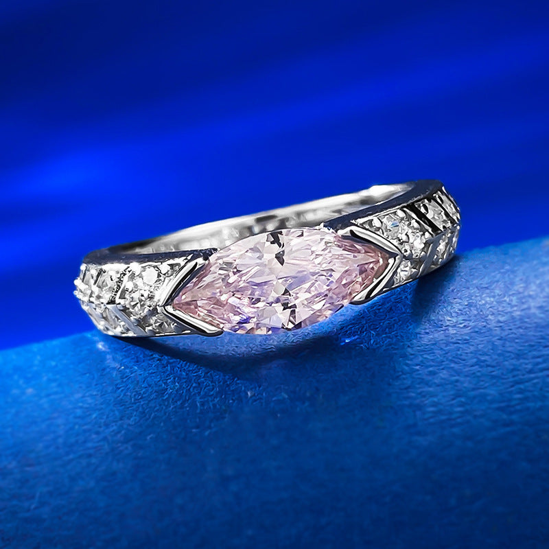 Urqanyu S925 silver inlaid horse eye pink diamond simple personality cubic zirconia ring female 5*10