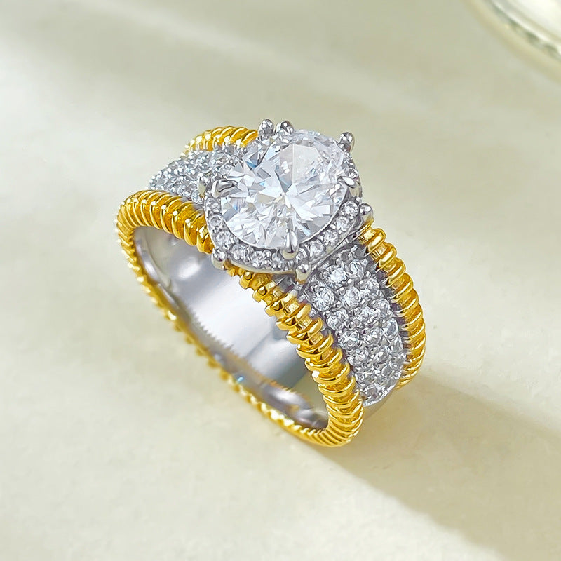 Urqanyu S925 silver oval gilded wealth-making high-end fashion cubic zirconia ring 6*8