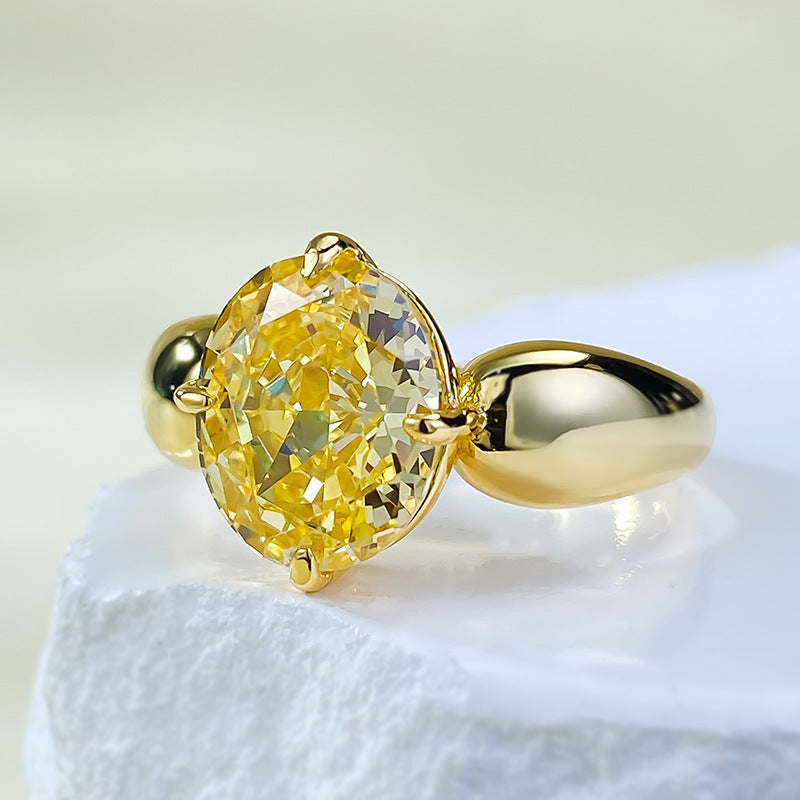 Urqanyu S925 silver ice flower cut yellow diamond cubic zirconia ring 8*10