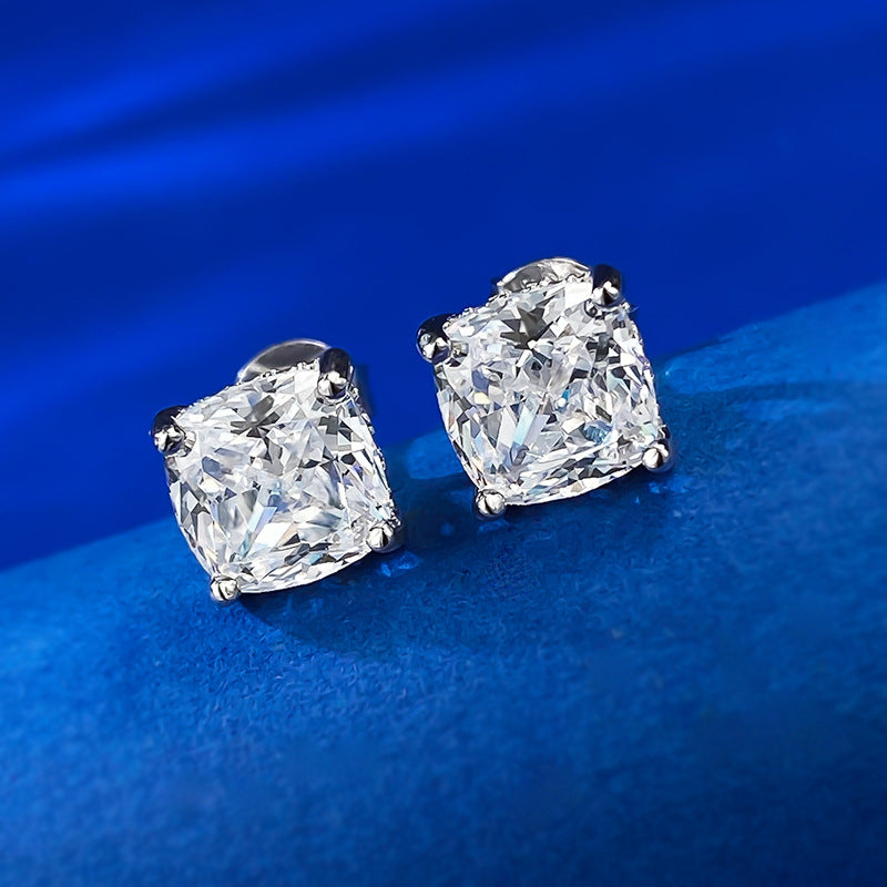 Urqanyu S925 silver pillow-shaped simple fat square 7mm cubic zirconia earrings