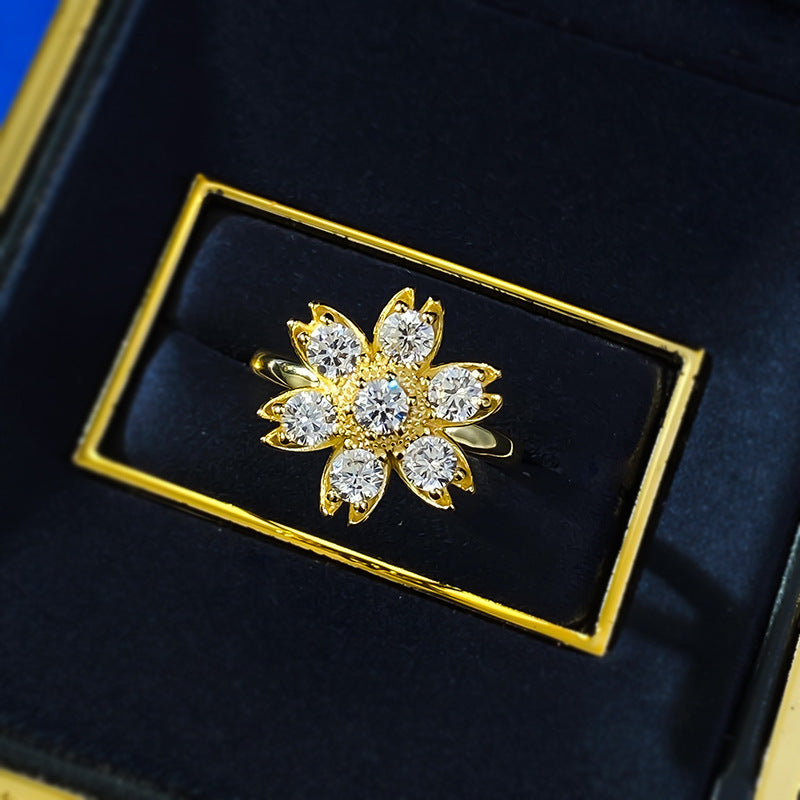 Urqanyu S925 silver creative daisy sunflower fashion diamond-encrusted cubic zirconia ring