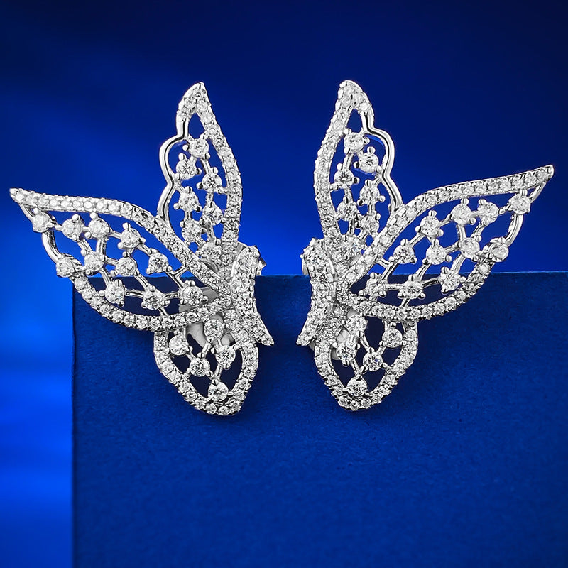 Urqanyu S925 silver hollow butterfly simple cubic zirconia earrings