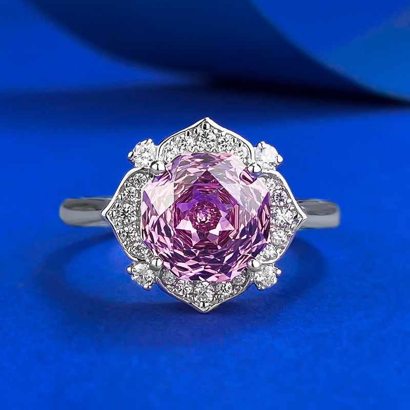 Urqanyu S925 silver millennium rose cut purple diamond cubic zirconia ring 8*8