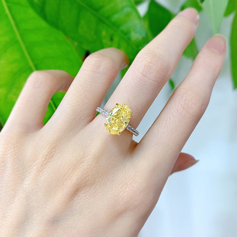 Urqanyu S925 silver oval radiant cubic zirconia ring 8*12