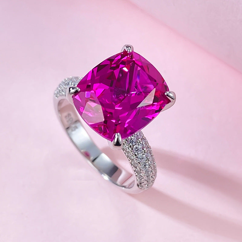 Urqanyu S925 silver luxury rupee large diamond ring cubic zirconia ring