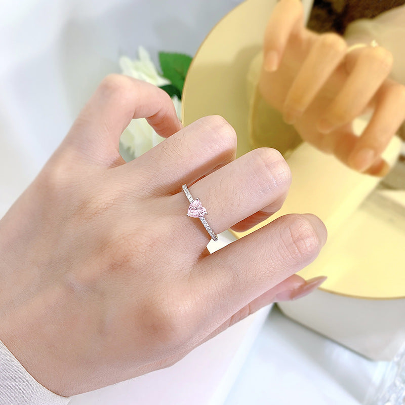 Urqanyu S925 silver fashionable pink love small diamond cubic zirconia ring 5m