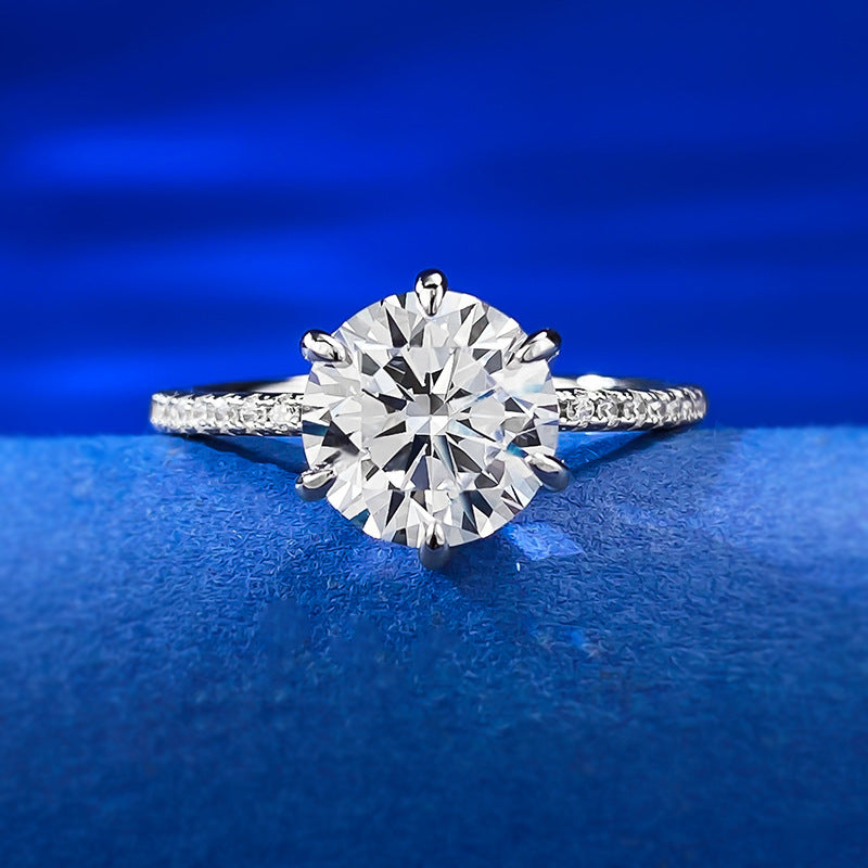 Urqanyu S925 silver classic six-claw micro-inlaid cubic zirconia ring 8mm