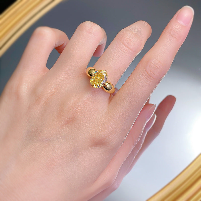 Urqanyu S925 silver ice flower cut yellow diamond cubic zirconia ring 8*10