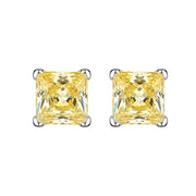 Urqanyu S925 silver bright yellow simple princess square 6m ice flower cut cubic zirconia earrings