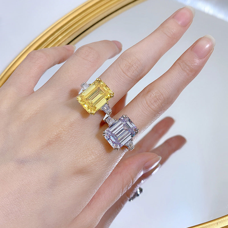 Urqanyu S925 silver luxury yellow diamond cubic zirconia ring 11*15mm