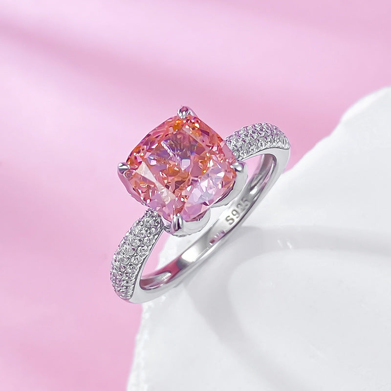 Urqanyu S925 silver padparadscha pink flower bud gentle cubic zirconia ring