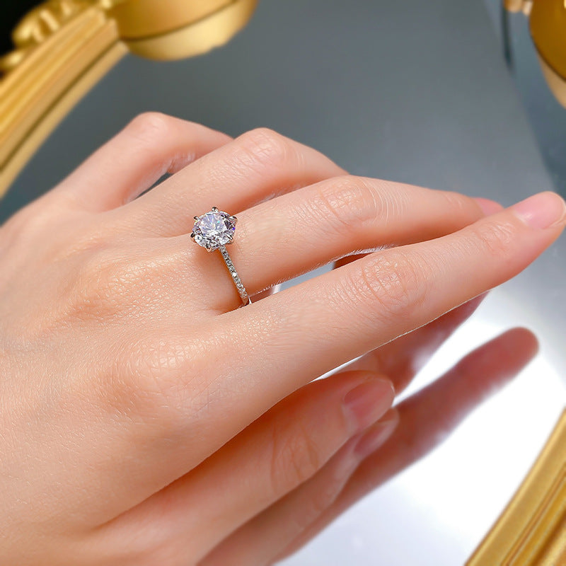 Urqanyu S925 silver classic six-claw micro-inlaid cubic zirconia ring 8mm