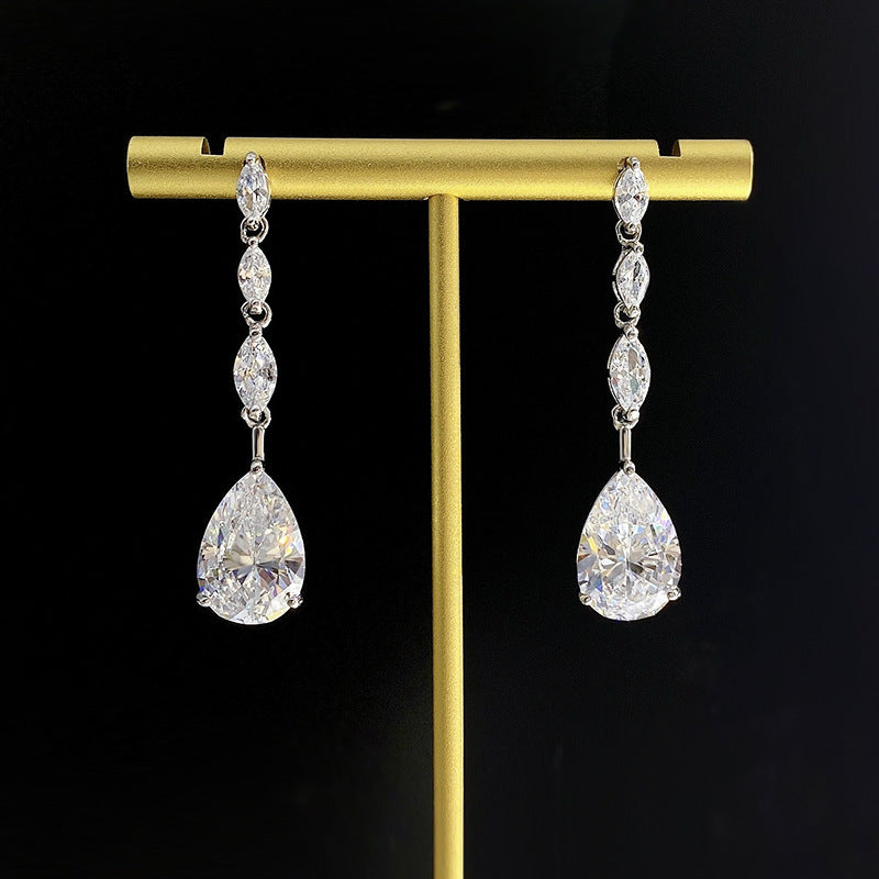 Urqanyu S925 silver European and American ins style water drop 10*15 earrings full diamond cubic zirconia earrings