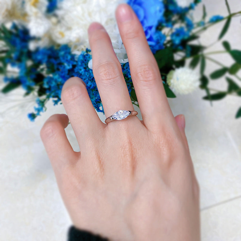 Urqanyu simple horse eye diamond ring S925 silver diamond cubic zirconia couple ring 5*10