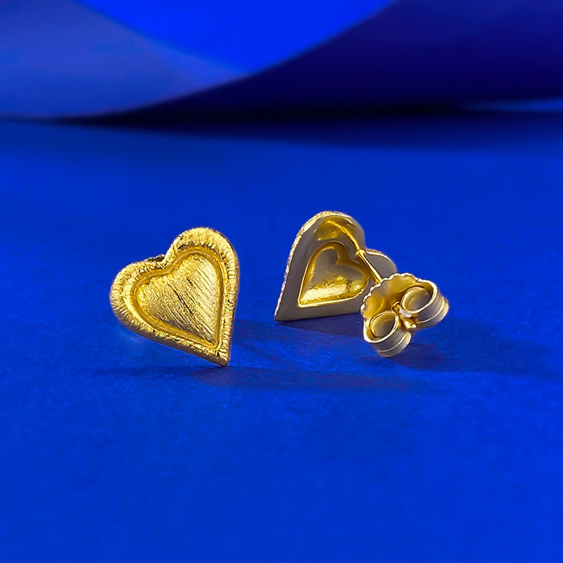 Urqanyu s925 silver gold-plated heart brushed fashionable all-match cubic zirconia earrings