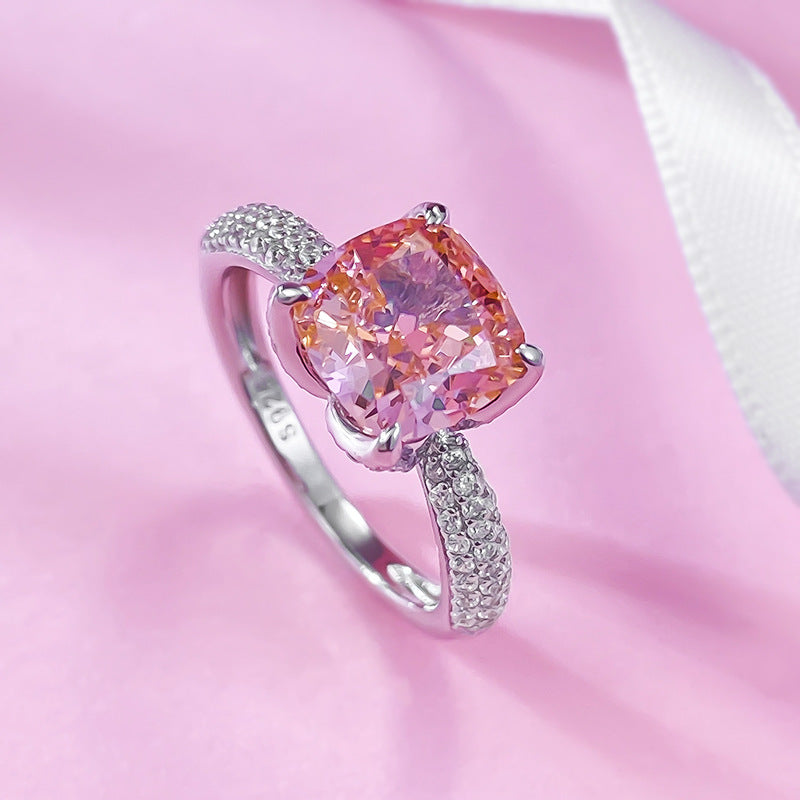 Urqanyu S925 silver padparadscha pink flower bud gentle cubic zirconia ring