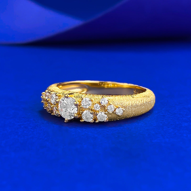 Urqanyu S925 silver gold-plated brushed sky full of stars exquisite simple style cubic zirconia ring
