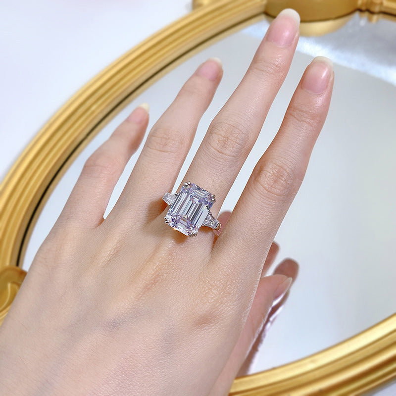 Urqanyu S925 silver luxury yellow diamond cubic zirconia ring 11*15mm