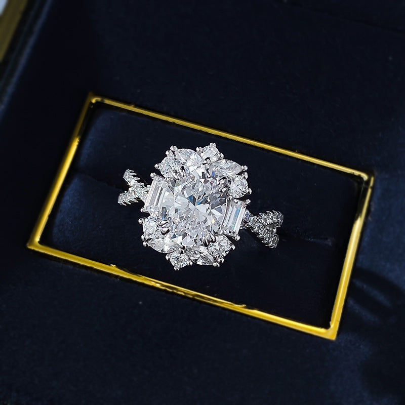 Urqanyu S925 silver daily simple versatile oval cubic zirconia ring 7*9