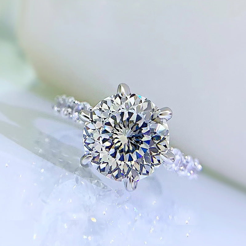 Urqanyu S925 silver 5 carat firework cut aurora six-claw cubic zirconia ring