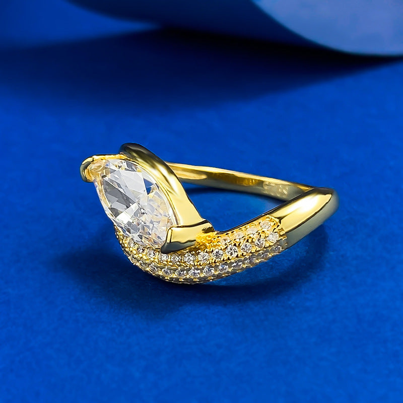 Urqanyu 925 silver horse eye cubic zirconia diamond ring 6*12