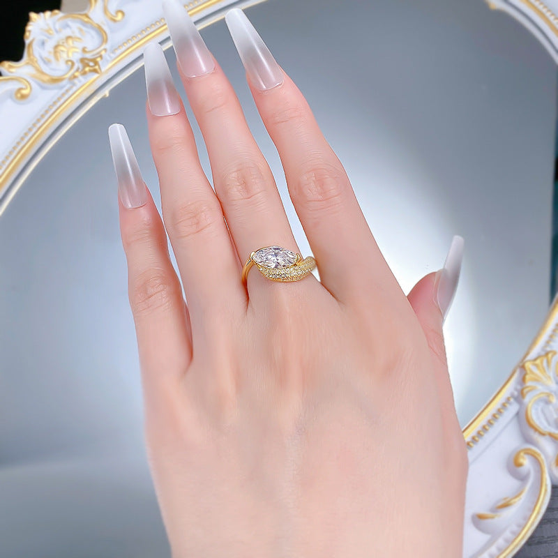 Urqanyu 925 silver horse eye cubic zirconia diamond ring 6*12