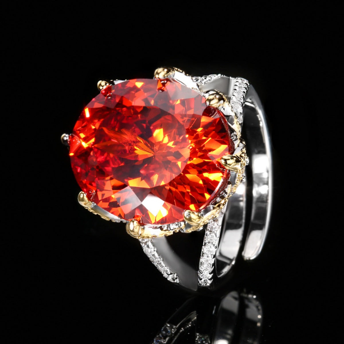 Urqanyu copper-based gold-plated simulated colored gemstone dried rose vintage egg-shaped cubic zirconia ring