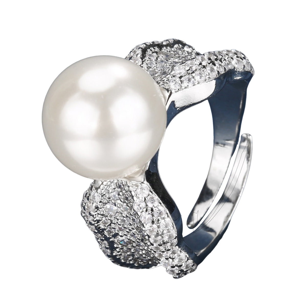 Urqanyu copper-plated pearl temperament fashion cubic zirconia gold ring 10mm