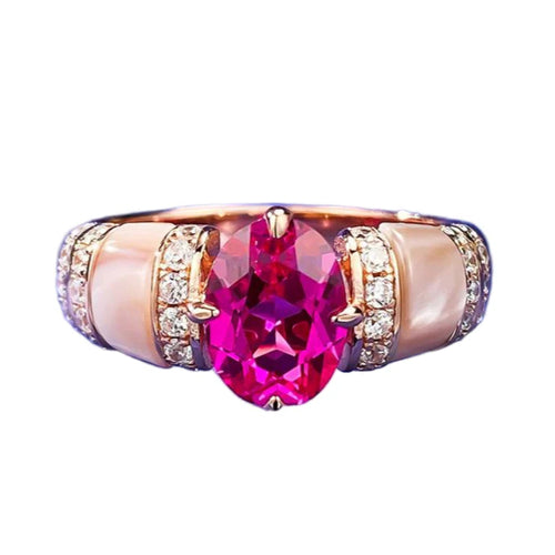Urqanyu 925 silver natural pink shell rupee red cubic zirconia diamond ring gold