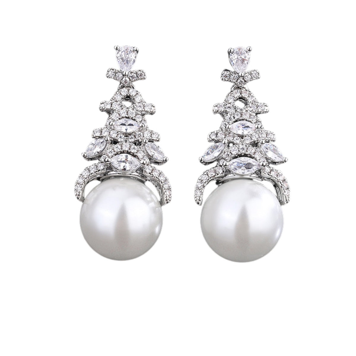 Urqanyu copper-based gold-plated inlaid mother-of-pearl Christmas tree cubic zirconia fashion earrings 12mm
