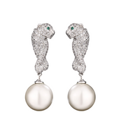 Urqanyu copper-based gold-plated fashionable inlaid pearl leopard cubic zirconia pendant earrings 12mm