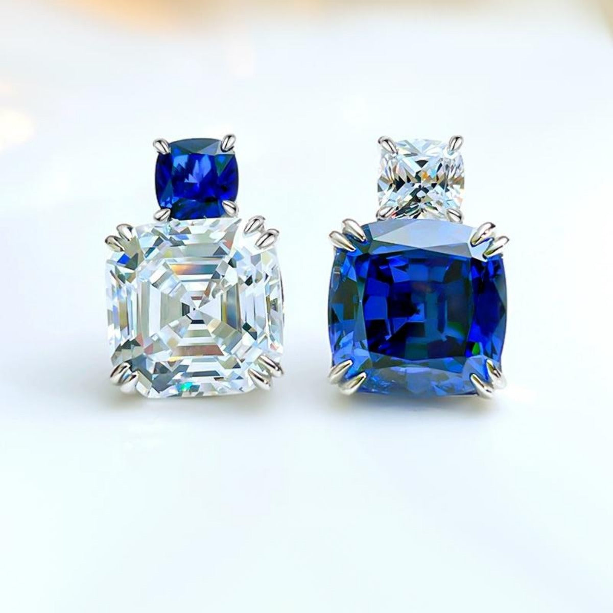 UrqanyuS925 silver simulated colored gemstone AB style princess square cubic zirconia pendant earrings 10mm