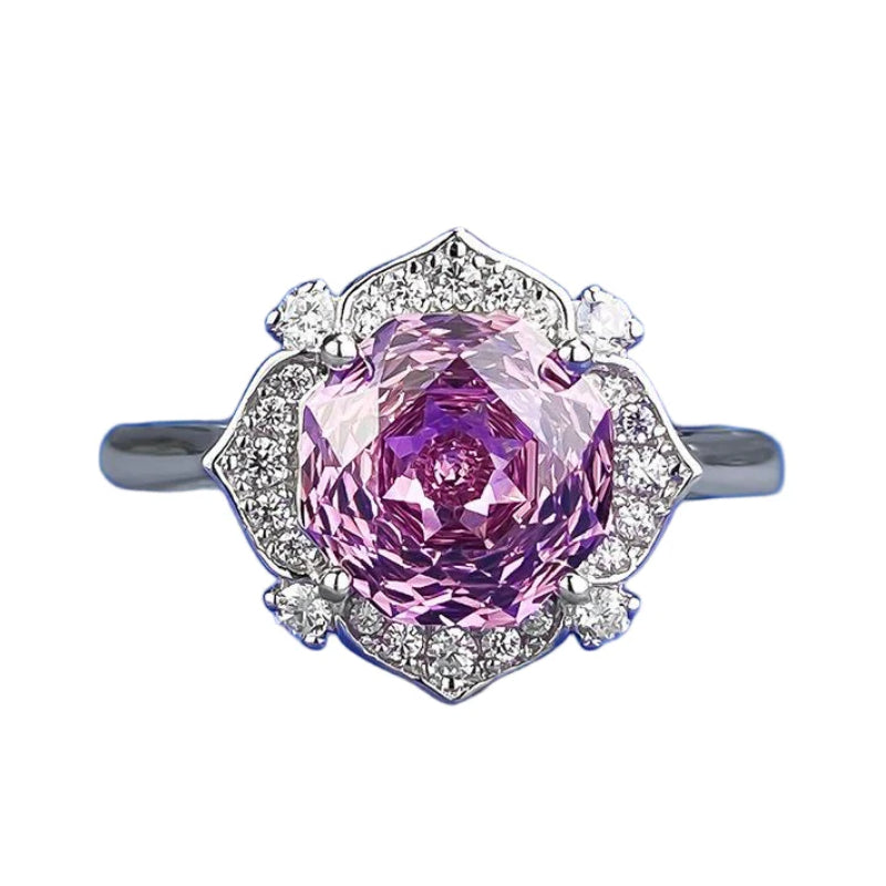 Urqanyu S925 silver millennium rose cut purple diamond cubic zirconia ring 8*8