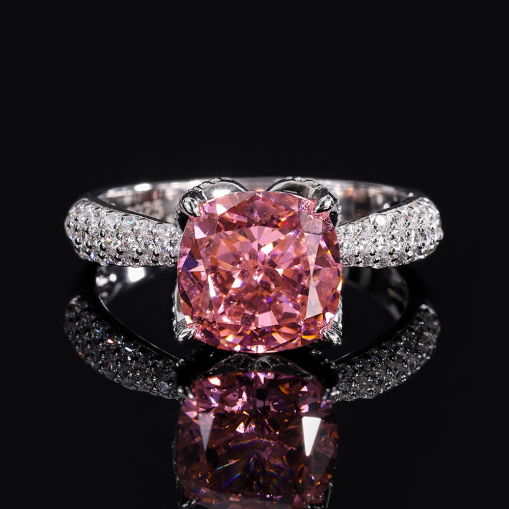 Urqanyu S925 silver square elegant diamond bud cubic zirconia ring
