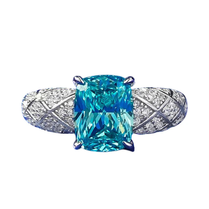Urqanyu S925 silver Paraiba fat square dream catcher cubic zirconia ring 7*9