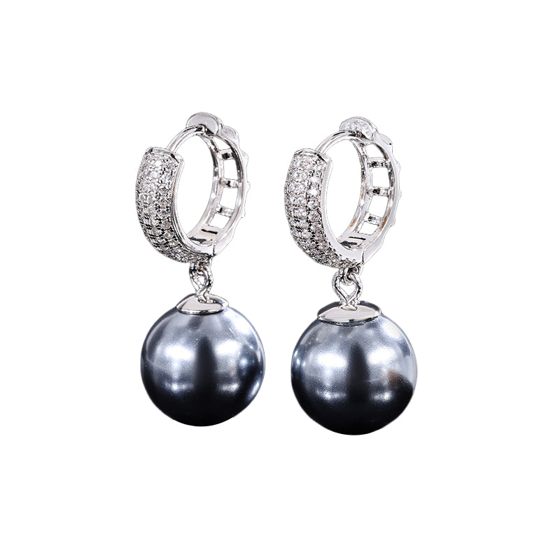 Urqanyu S925 silver inlaid mother-of-pearl vintage cubic zirconia pendant earrings 12mm