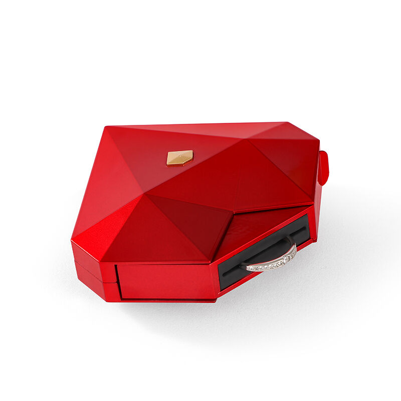 Urqanyu Heart Shaped Diamond Faced Red Ring Box for Magic Secret