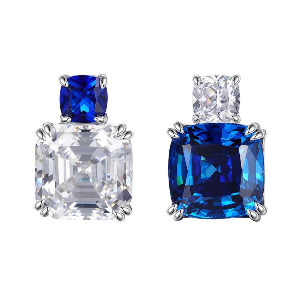 UrqanyuS925 silver simulated colored gemstone AB style princess square cubic zirconia pendant earrings 10mm