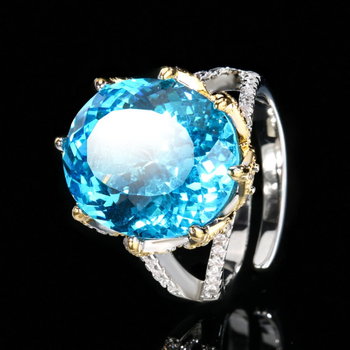 Urqanyu copper-based gold-plated simulated colored gemstone dried rose vintage egg-shaped cubic zirconia ring