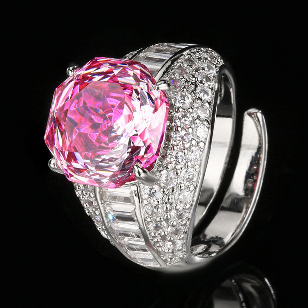 Urqanyu copper base gold-plated rose cut rose red light luxury retro cubic zirconia ring