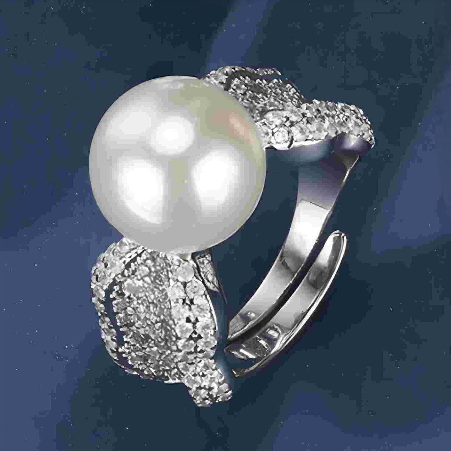 Urqanyu copper-plated pearl temperament fashion cubic zirconia gold ring 10mm