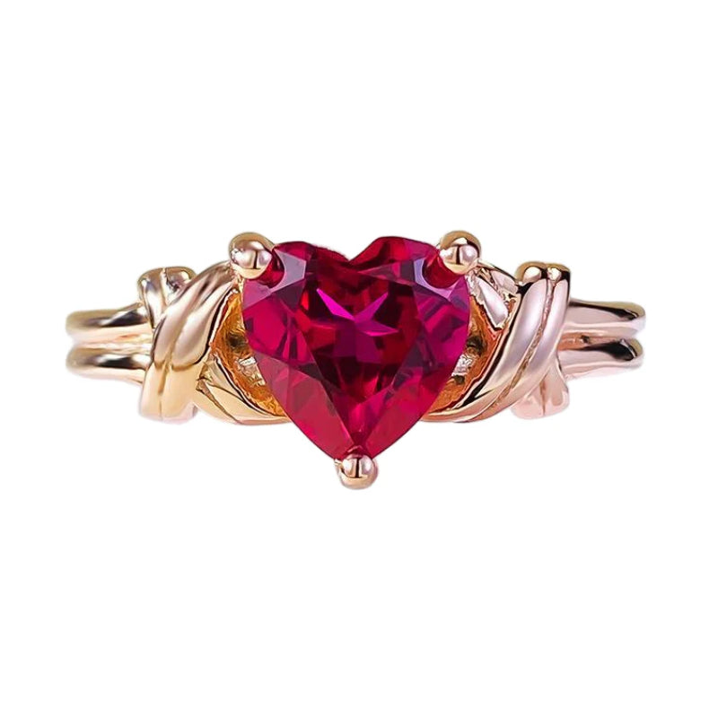 Urqanyu 925 silver heart-shaped red corundum simple cubic zirconia ring 7*7