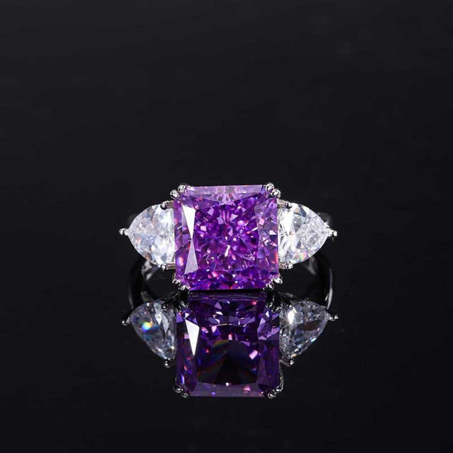 Urqanyu S925 silver mint green purple diamond square 10*10mm 5 carat cubic zirconia ring