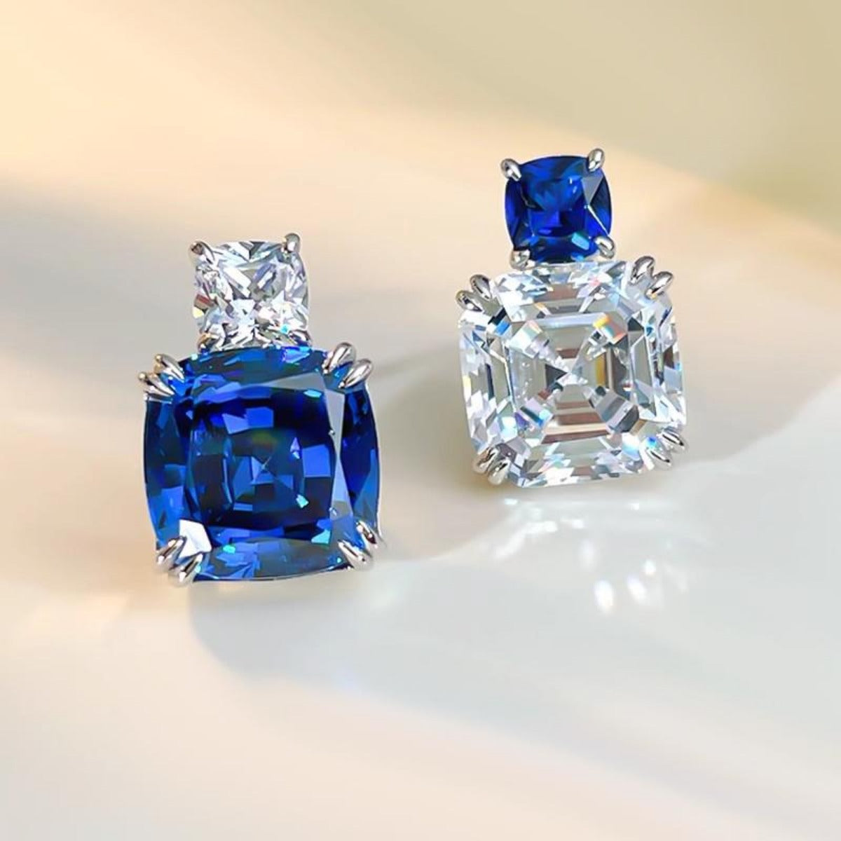 UrqanyuS925 silver simulated colored gemstone AB style princess square cubic zirconia pendant earrings 10mm