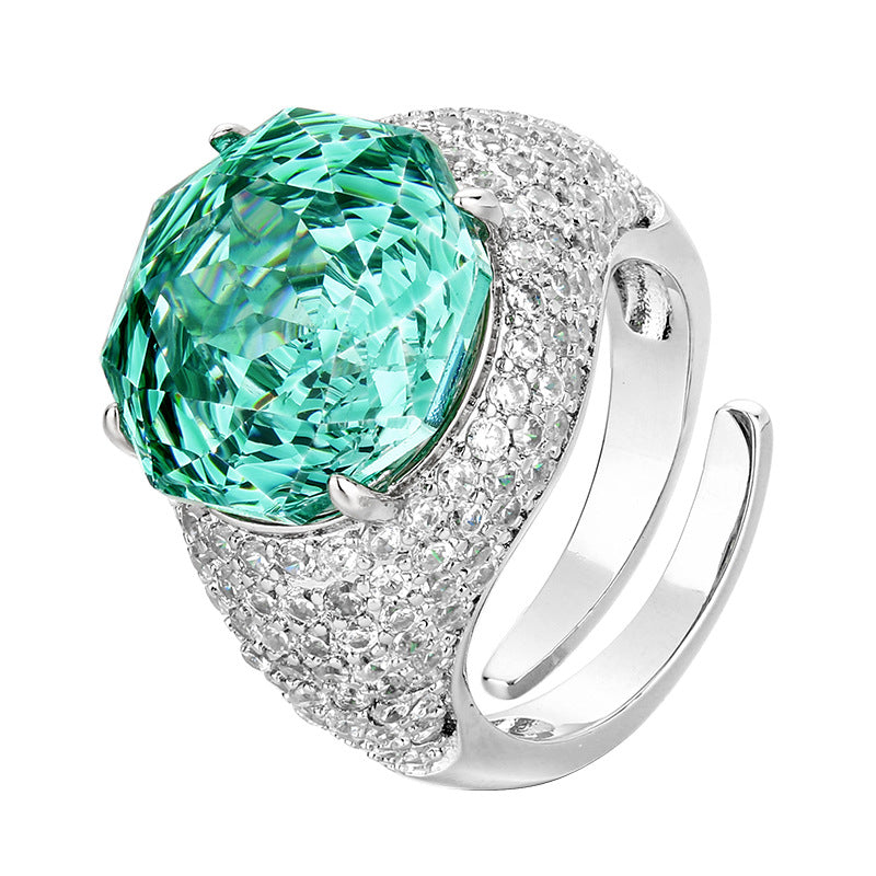 Urqanyu copper-based gold-plated simulated rose-cut colored gemstone temperament retro cubic zirconia ring