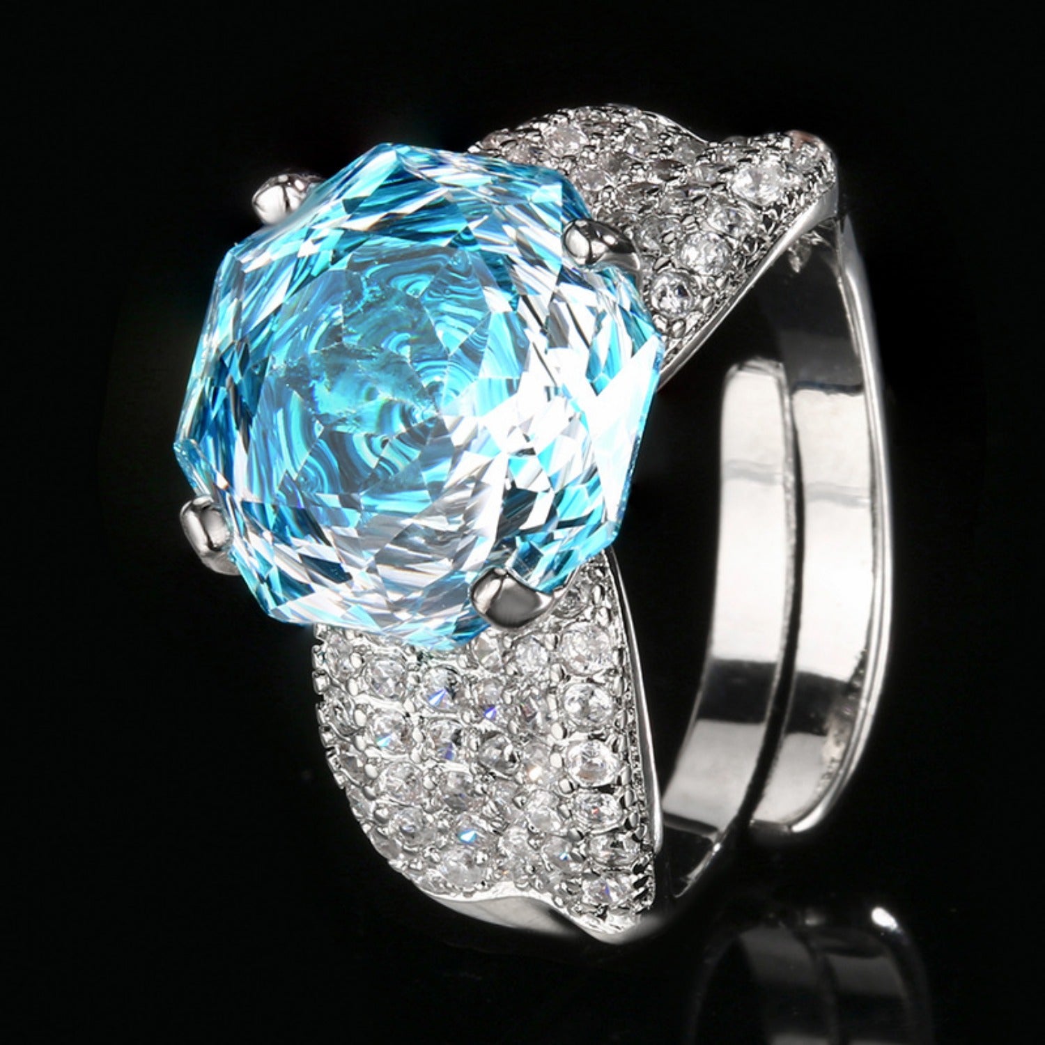 Urqanyu copper-plated gold rose-cut gradient-color cubic zirconia ring adjustable