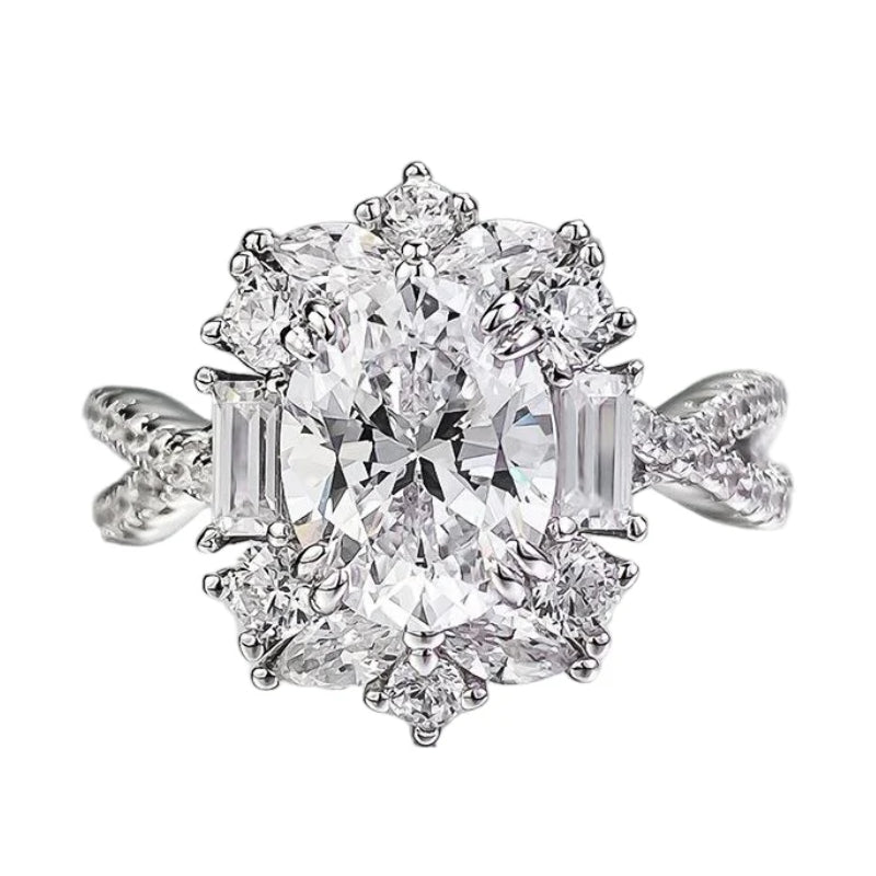 Urqanyu S925 silver daily simple versatile oval cubic zirconia ring 7*9