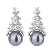 Urqanyu copper-based gold-plated inlaid mother-of-pearl Christmas tree cubic zirconia fashion earrings 12mm