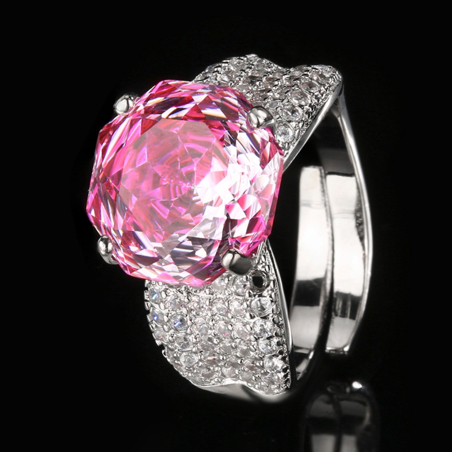 Urqanyu copper-plated gold rose-cut gradient-color cubic zirconia ring adjustable